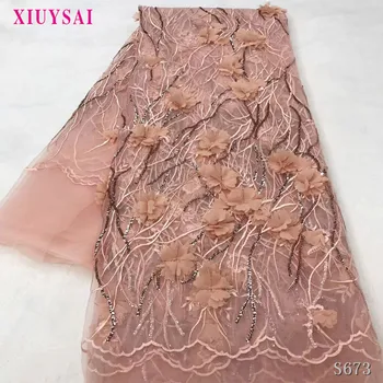 

XIUYSAI African 3D Tulle Lace Fabric African French Lace Fabric Peach 2020 High Quality Lace Embroidery French For Women Dress