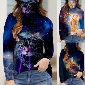 

Women's Casual Loose Turtleneck Long Sleeve Soild Face Mask Tops Blouse T-shirt Tops Women 2020 футболка 2020