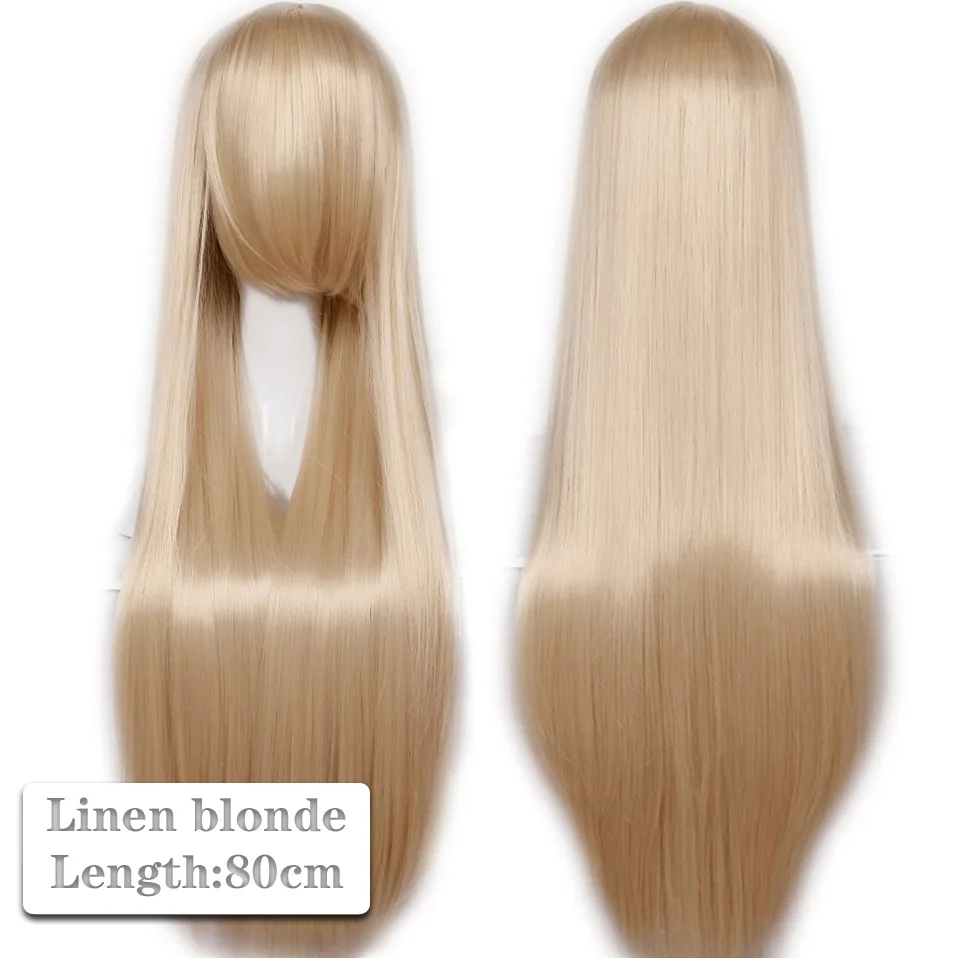 linen blonde SNOILITE 80 см Длинные Синтетические волосы Аниме парик для женщин термостойкие волокна шиньон Розовый Красный Фиолетовый Прямые Вечерние парики для косплея - Цвет: linen blonde
