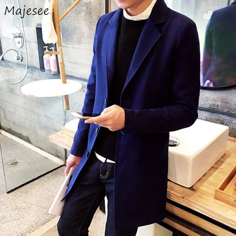 Men Coat Winter Clothes Solid Simple All Match Harajuku Overcoat Mens Coats Single Breasted Long Wool Turn-down Collar Chic Warm Men Coat Winter Clothes Solid Simple All Match Harajuku Overcoat Mens Coats Single Breasted Long Wool Turn-down Collar Chic Warm