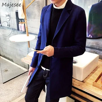 

Men Coat Winter Clothes Solid Simple All Match Harajuku Overcoat Mens Coats Single Breasted Long Wool Turn-down Collar Chic Warm