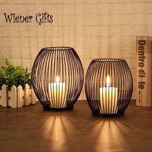 Hot Black Metal Hollow Like A Bird Cage Lantern Candle Holders Without LED Lights Romantic Home Decorations Hotel Ornaments