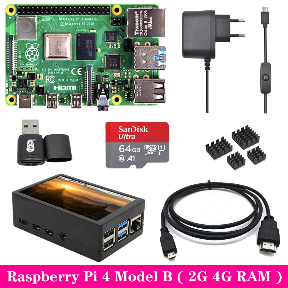 Günstige Original Raspberry Pi 4 Modell B 2GB 4GB RAM mit 3,5 zoll TFT Touch Screen LCD Power Versorgung kühlkörper für Raspberry Pi 4B Pi4 B