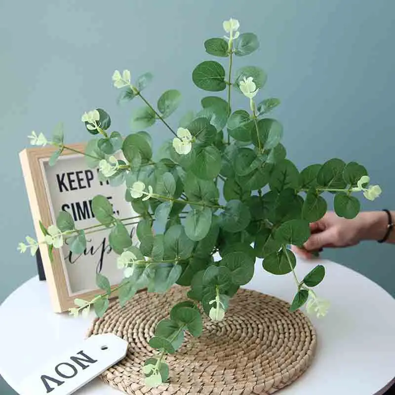 1 Piece of Plant Simulation Artificial Fake Leaf Eucalyptus Money Leaf Green Plant Home Decoration