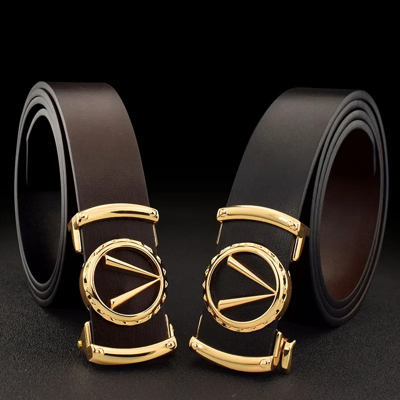Fashion V letter Black genuine leather designer belts men HighQuality Cowskin Waist Strap Casual Automatic buckle ceinture homme