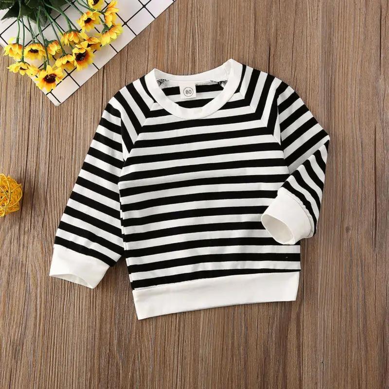 Полосатый Топ для новорожденных мальчиков и девочек, свитер пуловер с длинными рукавами свободные футболки с принтом верхняя одежда От 6 месяцев до 4 лет