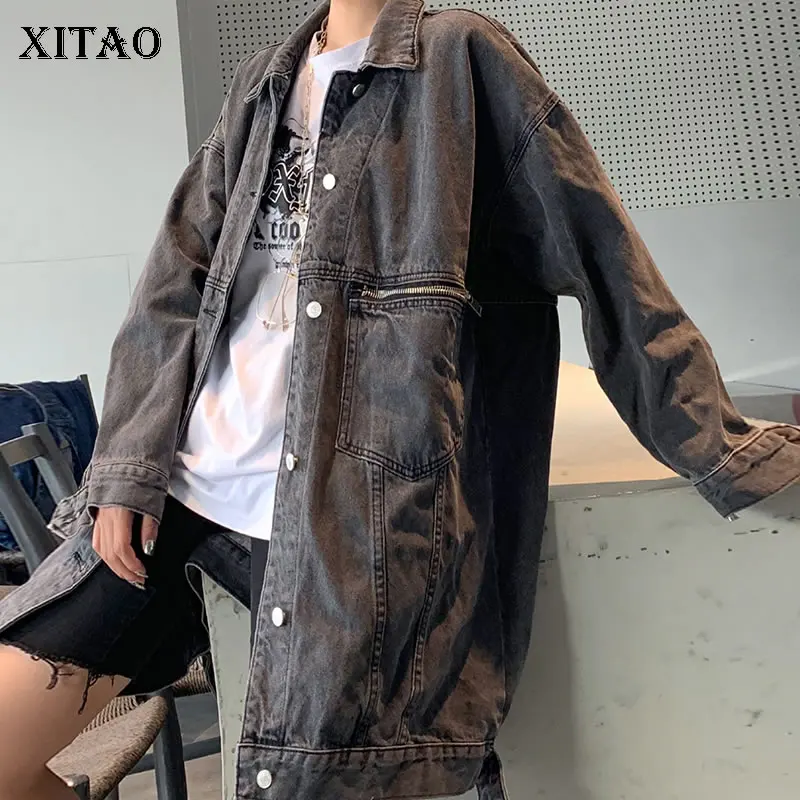 

XITAO Vintage Loose Jacket Single Breast Pocket 2020 Spring Full Sleeve Small Fresh Casual Style Elegant Pleated Coat DMY3869