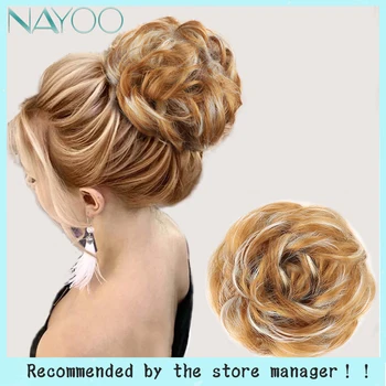 

Nayoo hair Messy Bun Donut Chignon scrunchie For Hair Bun Elastic Band Wavy Synthetic Hair Extensions Natural Curly Bun