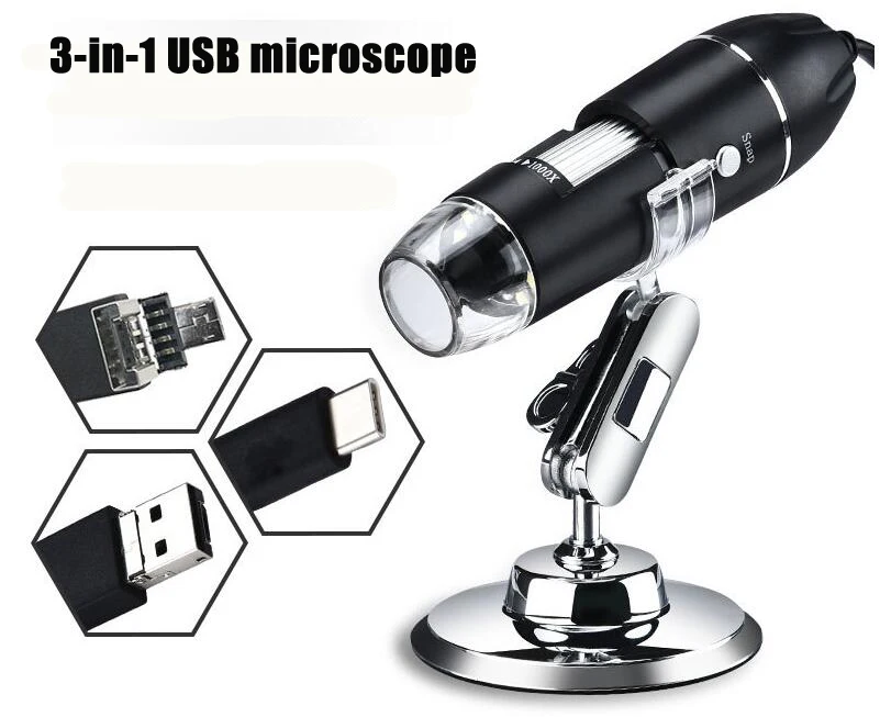 0-1000X USB микроскоп портативный цифровой микроскоп USB интерфейс Электронные Микроскопы с 8 светодиодами с кронштейном - Цвет: 3 in 1 Metal bracket