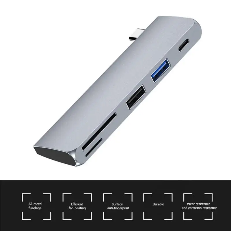Концентратор конвертер тонкий дизайн Практичный Прочный HW-TC40 5 в 1 usb type-C PD Быстрый USB3.0 USB2.0 SD TF карта адаптер