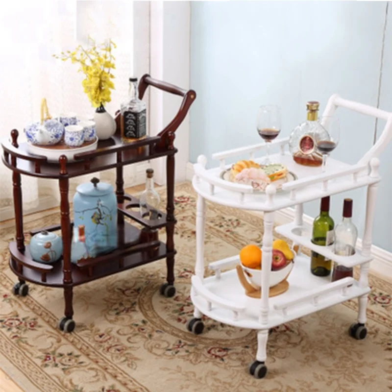 New Hotel Trolley Solid Wood Coffee Tables Multipurpose Shelf Display Rack Household Double-layer Movable Tea Tables Dining Car