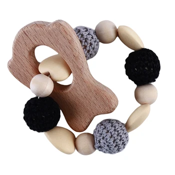 

Baby Care Bracelets Wooden Teether Crochet Chew Beads Teething Rattles Toy For Baby Teether Bracelets