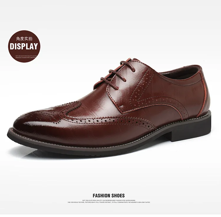 

38~48 Large Size Mens Genuine Leather Derby Brogue Dress Shoes Italian Men Pointed Toe Lace Up Formal Wedding Suit Leather Shoes