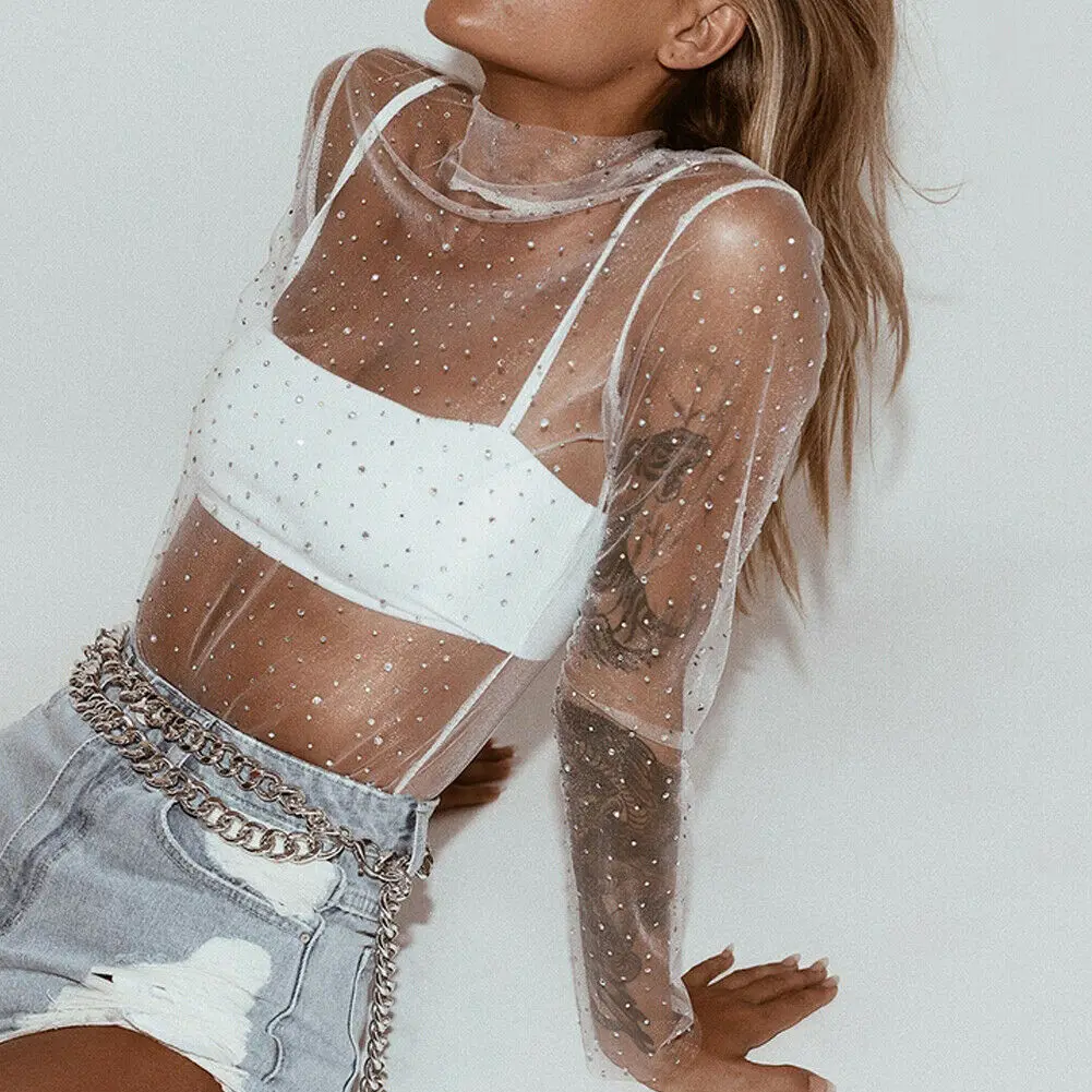 white sheer long sleeve top