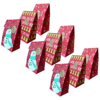 

Behogar 50pcs Cute Christmas Designs Kraft Paper Goodie Gift Bags for Kids Festival Holiday Party Favors Treats