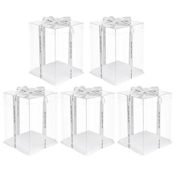 

5pcs Transparent Birthday Cake Box Plastic Cake Packaging Boxes Organizer Cake Case For Home Dessert Shop Double Single Layer