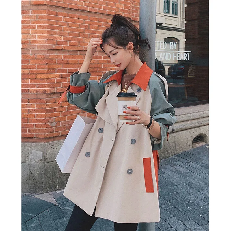 Women Windbreaker 2020 New Spring Autumn Double Breasted Belt Lapel Trench Coat Large Size Loose Ladies Windbreaker Coat Y555