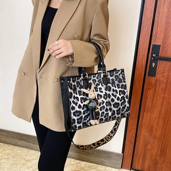 

JHD-Fashion Luxury Leopard Print Tote Bag PU Leather Women's Handbag Leisure Travel Large Capacity Shoulder Messenger Bag