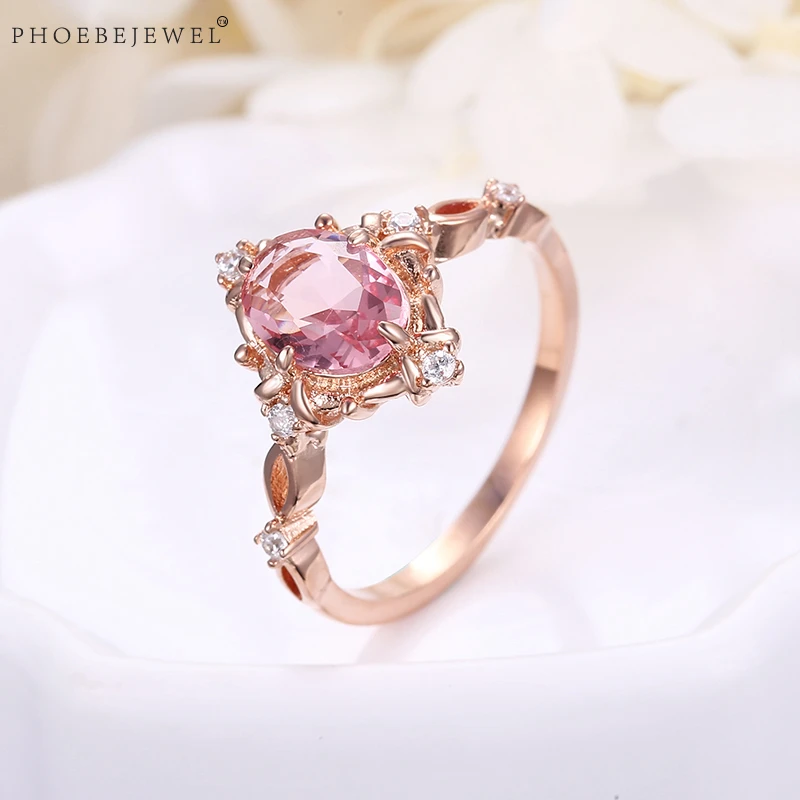 Женские обручальные кольца PHOEBEJEWEL розовое золото с фианитом ААА Свадебные
