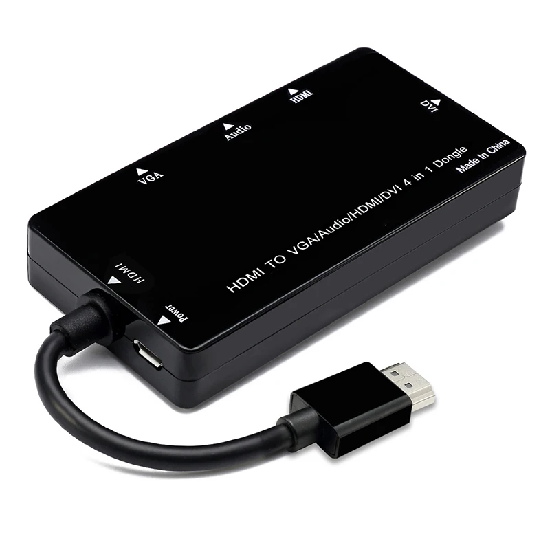 HD 4-в-1 Дисплей конвертер для телевизионные проекторы с HDMI/VGA/DVI Порты GT66 - Цвет: Черный