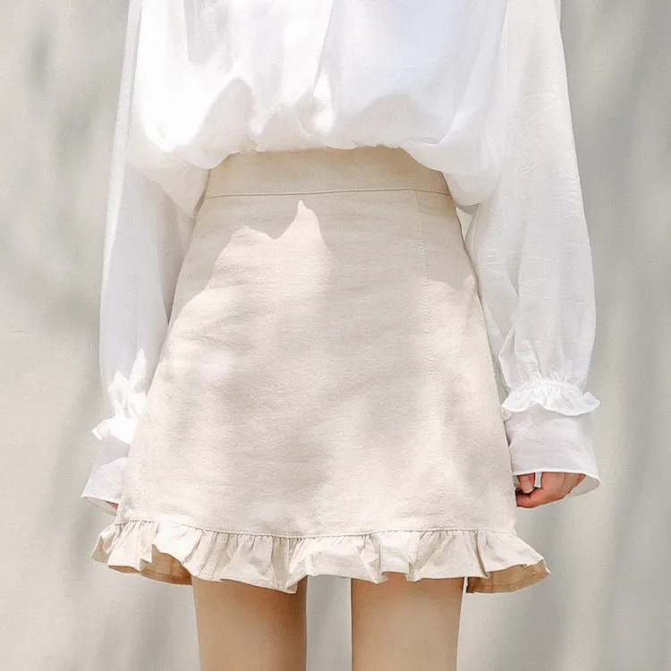 

2019 Spring New Style Korean-style Casual Versatile Girly Style High-waisted Slimming Lace Hem Skirt A- line Short Skirt