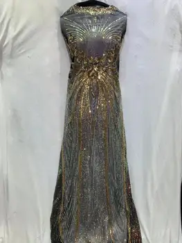 

Sequins Lace Fabric 2019 Bule sequins Nigerian Laces Fabric High Quality French Tulle Lace Fabric For Women Dress YYZ7893