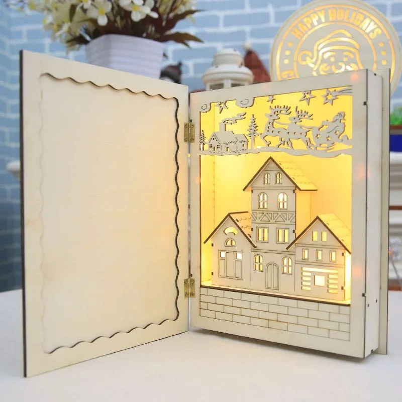 Горячая светящаяся Рождественская деревянная книга дом Настольный Декор украшения Рождественский подарок XJS789
