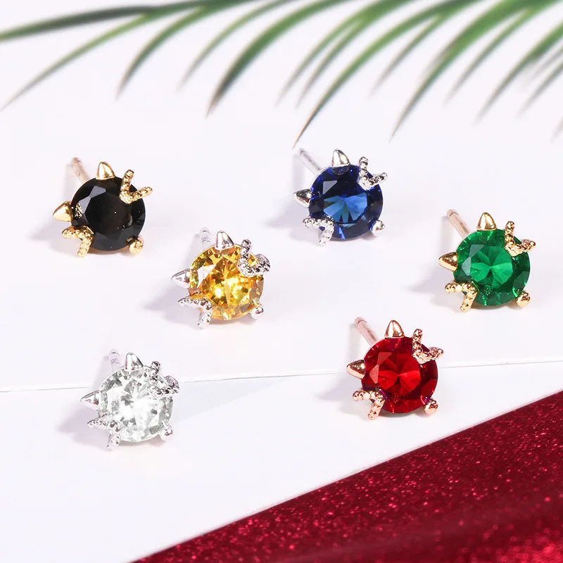 Кошачьи серьги Kawaii синие красные черные сережки со стразами белые зеленые камни