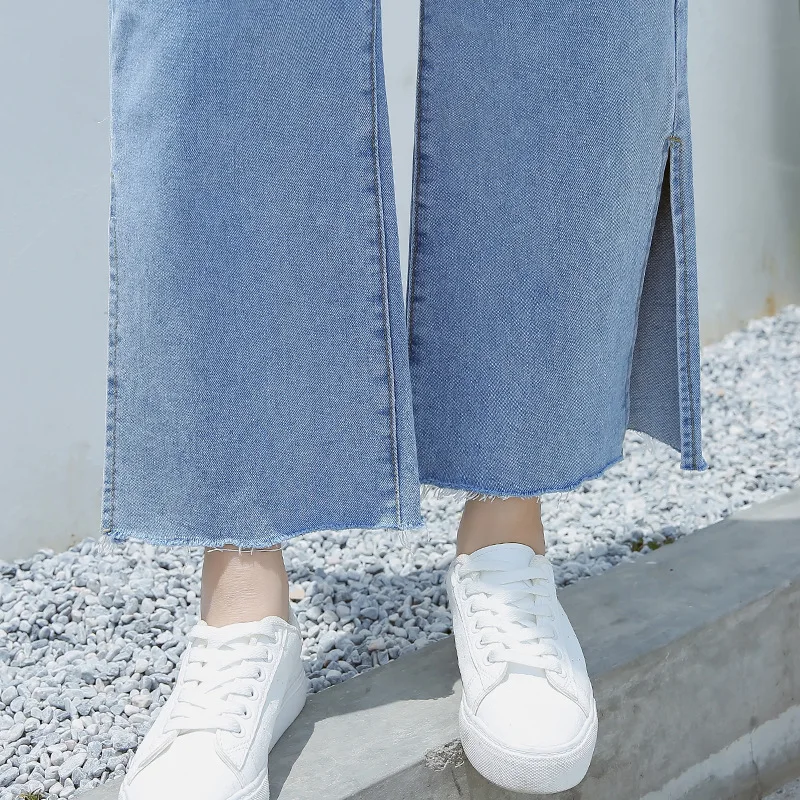Korean-style Capri Cowboy Loose Pants Women's Spring And Summer High-waisted Straight-Cut Slit New Style Pants Students Tru