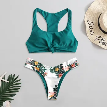 

JAYCOSIN Fashion Women's Two Piece Filled Bra Sexy Split Solid Flowers Print Female Summer Lingerie Beachwear Backless 19Dec23