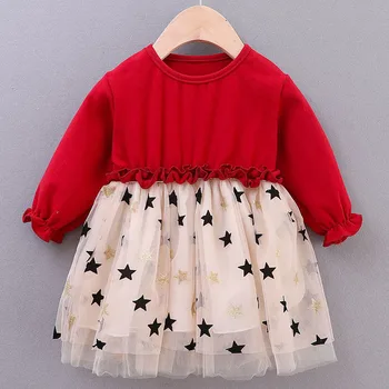 

Fashion Full Sleeve Kids Tutu Dress 0-3 years New Autumn Children Clothes Toddler Girls cotton Star pattern Baby Girls Dress
