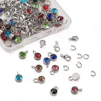

144pcs/box DIY Pendant Making Rhinestones Charms with Lobster Claw Clasps For Necklace Bracelet Earrings Jewelry Accessories