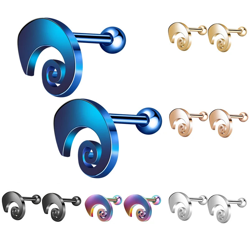 2Pcs Swirl Anti Allergy Ear Tragus Cartilage Piercing Flower Conch Lobe Earrings Barbell Orelha Stud Helix Jewelry | Украшения и
