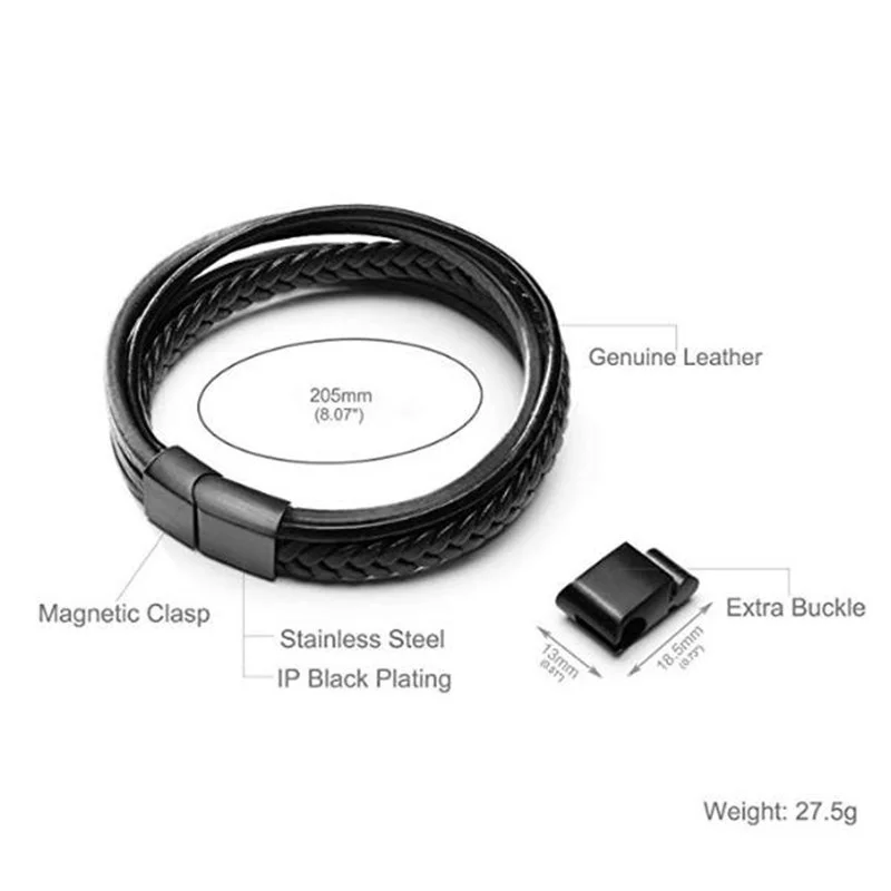 leather bracelet men bangles for mens Magnetic-Clasp Cowhide Braided Multi Layer Wrap Bracelet man pulseras moda masculina