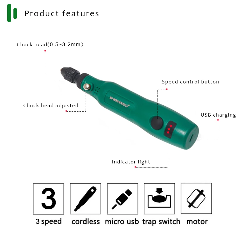 129pcs - Mini perceuse électrique sans fil 3.6V, outils électriques, perceuse  électrique, broyeur, tête de mandrin automatique, ensemble'accessoires,  stylo de gravure sans fil pour Dremel