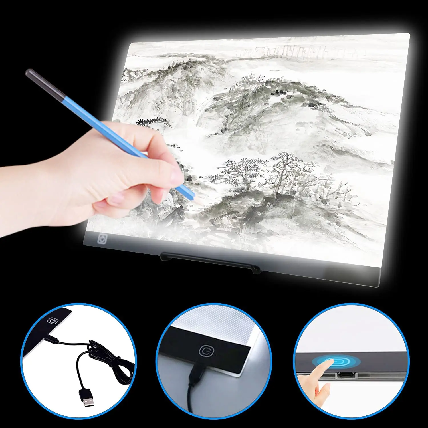 A2 40X60CM size rectangle Drawing illuminate light Board,smart touch screen  switch 3 level dimmable art LED tracing light tablet - AliExpress