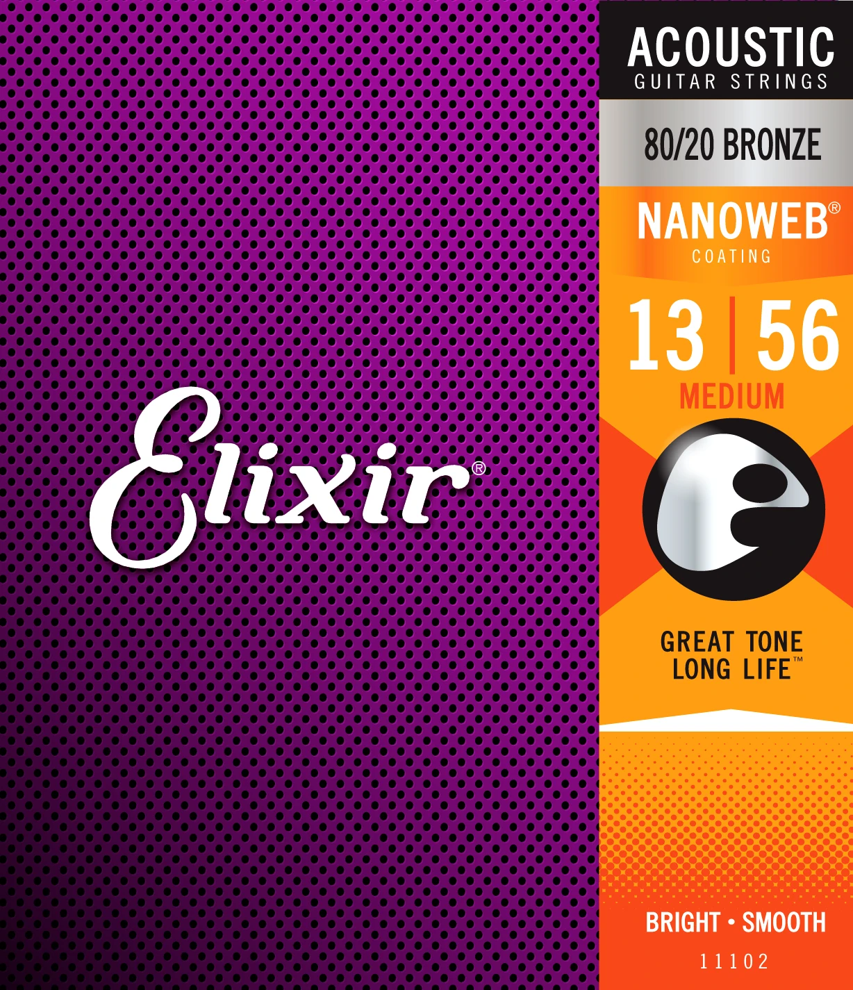 Elixir оригинальные струны 11102 80/20 бронзовые для акустической гитары струны с покрытием NANOWEB, средние(. 013-.056