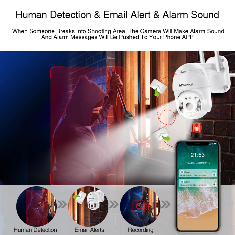 Techage 1080P PTZ WiFi IP камера H.265X Наружная водонепроницаемая охранная видеонаблюдения