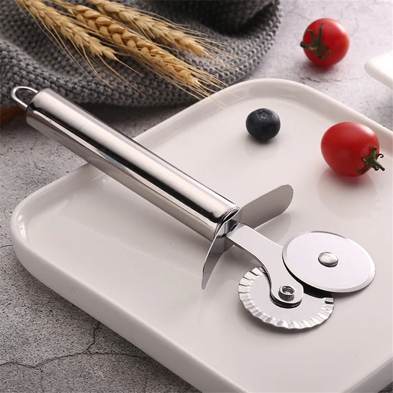 4YANG Stainless Steel Pizza Cutter Double Roller Pizza Knife Cutter Pastry Pasta Dough Crimper Kitchen Pizza Tools