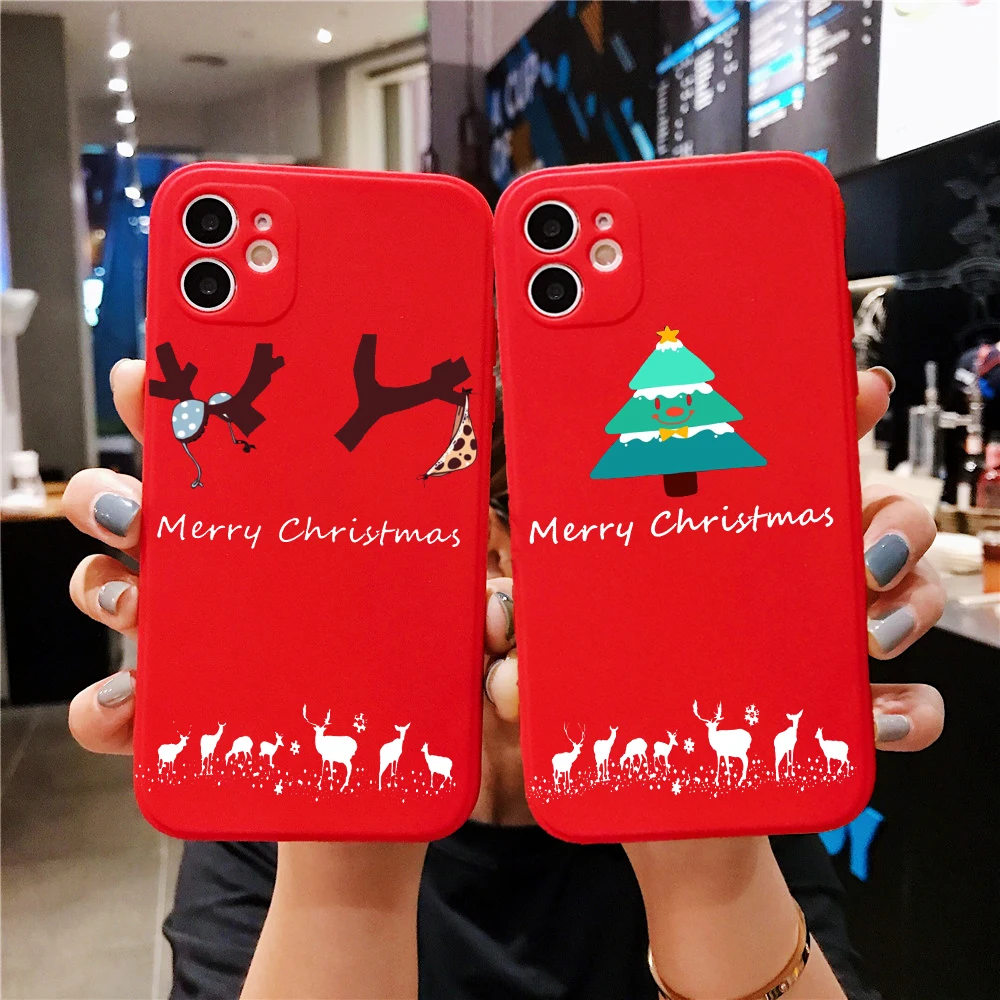 

PUNQZY New Year Merry Christmas elk snowflake Phone Case For iphone 12 XR XS MAX XR XS 7 6S 8 Plus SE2020 TPU CASE Santa Claus