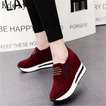 

Plus Size 41 Flock New High Heel Lady Casual Black/Red Women Sneakers Leisure Platform Shoes Breathable Height Increasing Shoes