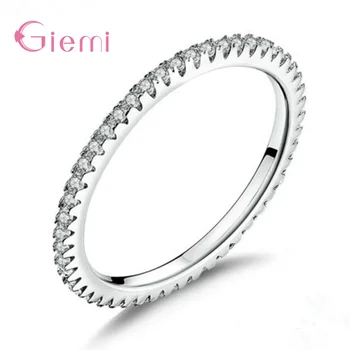 

925 Sterling Silver Simple Full CZ Crystal Luxury Finger Rings For Women Wedding Engagement Anniversay Jewelry Free Shipping