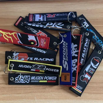 

JDM Racing Tags Keychain Rectangle Polyester Embroidery motorcycle auto for Honda civic crv GK5 FD2 key ring car accessories