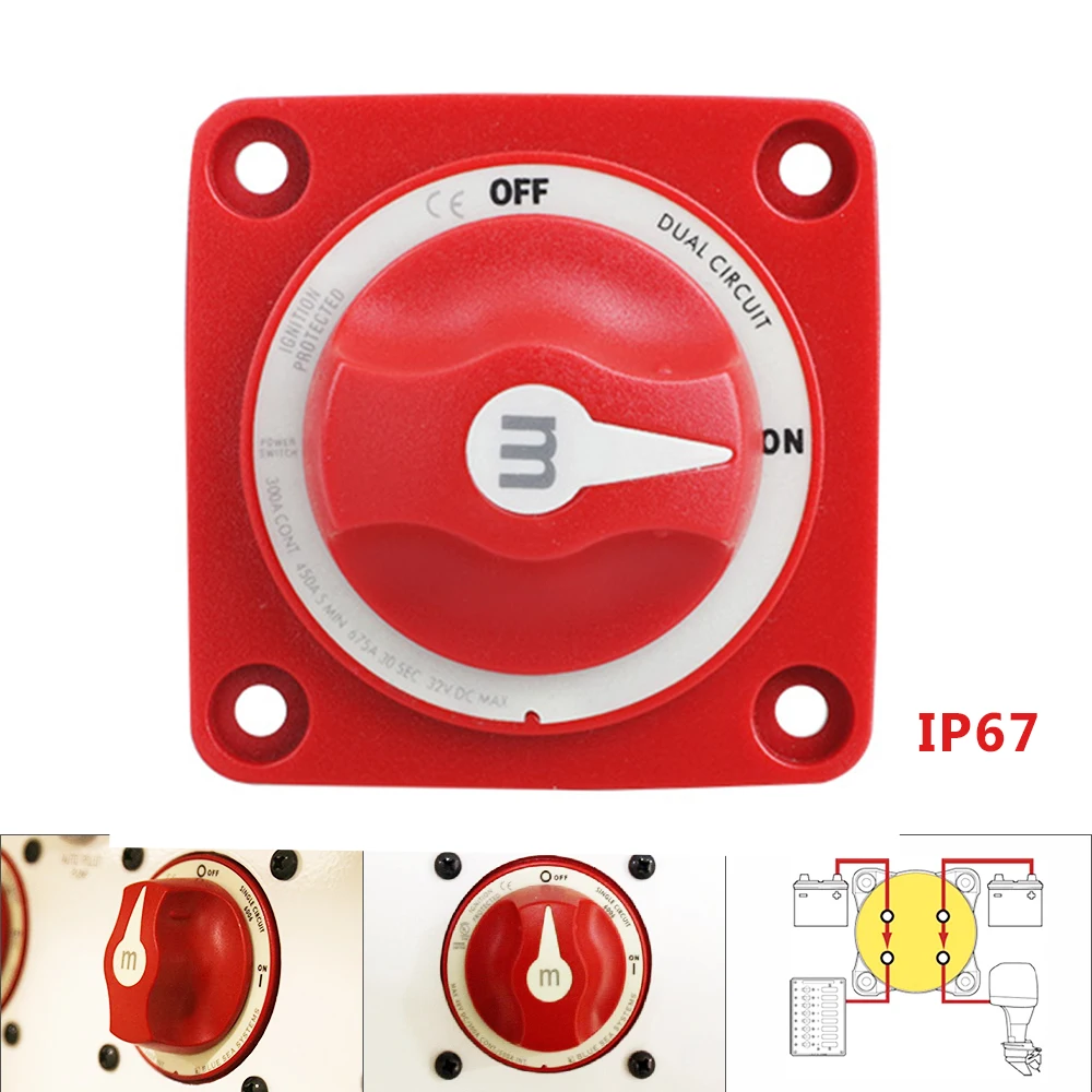 300A Battery Switch IP66 Waterproof 2 Mode 2 Button Single Circuit Battery Disconnect Switch Power Isolator For Marine Boat Car Truck RV