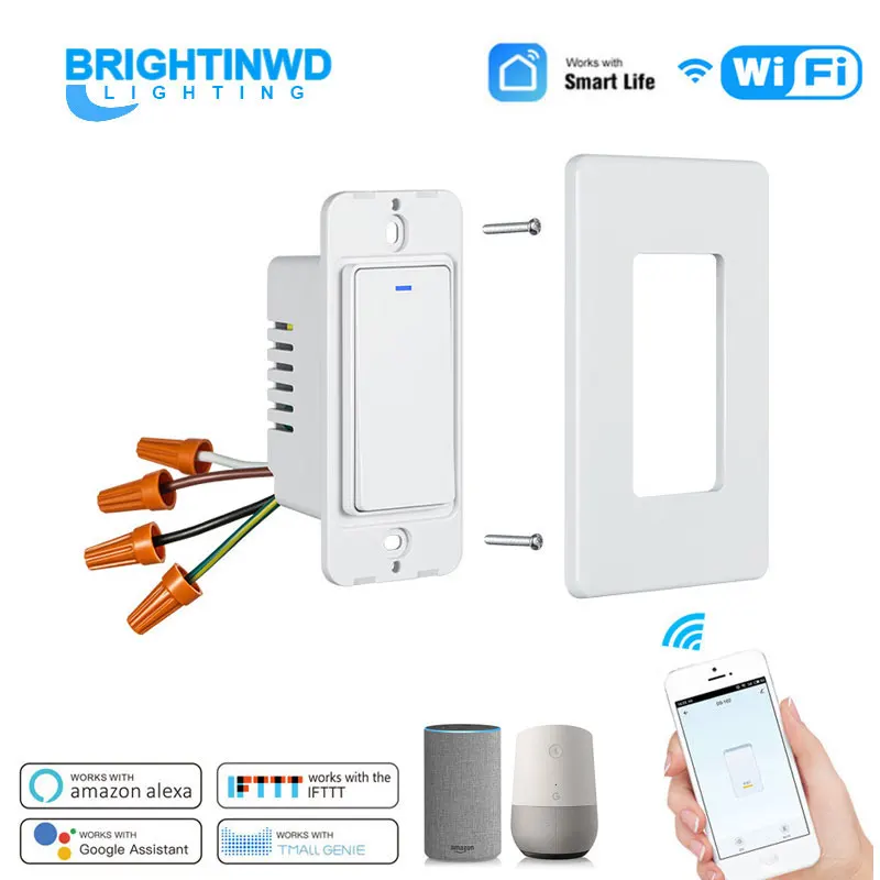 

US Standard Button Switch WiFi Smart App Remote Control Switchs Compatible Alexa Google Home Voice Control Switch 100-240V White