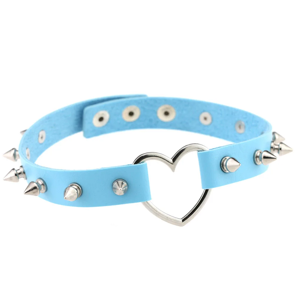 2021 Fashion Punk Blue Leather Choker Necklace Multilayer Heart Round Chocker Sexy Collar E Girl Women Necklace Gothic Jewelry 
