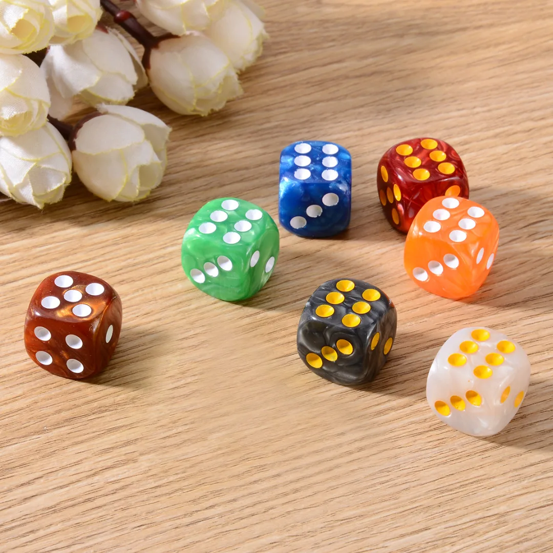 Hot 10pcs Round Corner Pearl Gem Dice 6 Sided 16mm Dice Playing Table Board Bar Games Party Funny Tools Entertainment Supplies