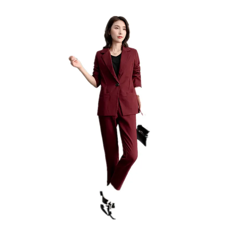 Suit female autumn small suit jacket two-piece slim slimming solid color wild temperament fashion overalls women's clothes