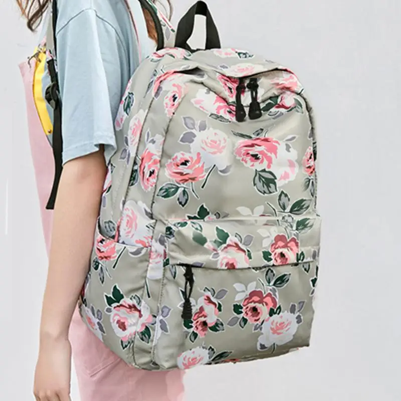 

3pcs Floral Backpack Set Nylon Girls School Bags Daypack Bookbags Lunch Bag Purse X7XC