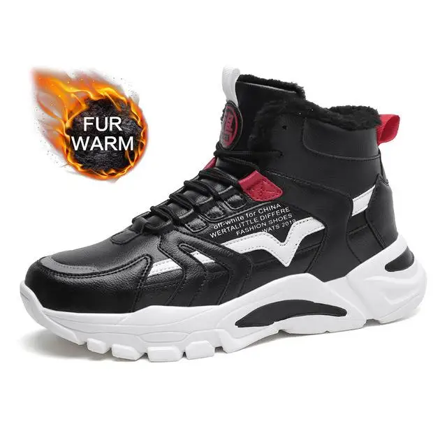 Зимние ботинки для мужчин; трендовая повседневная обувь с высоким берцем; мужские уличные кроссовки; классические спортивные баскетбольные кроссовки - Цвет: black-fur